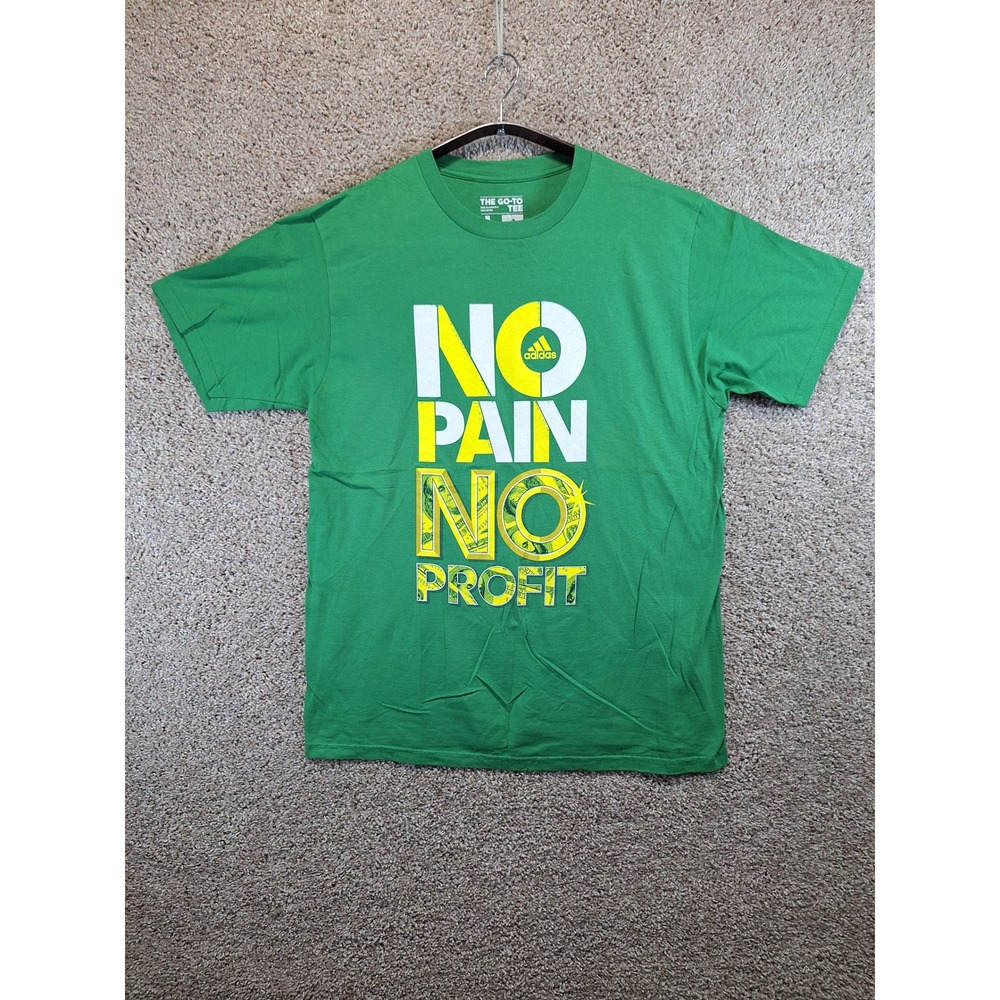 Adidas T-Shirt Mens L Green No Pain No Profit Go-To Tee Graphic Fitness Sport